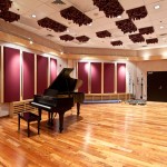 University of Michigan Audio Studio Main Tracking Room - Steinway Grand Piano | Ceiling Diffusers | Adjustable Acoustic Panels | Numerous Mic Tie Panels